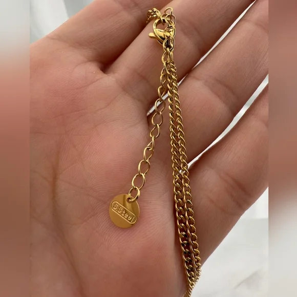 Anthropologie Stainless Steel Gold and Green Clover Necklace Set - Picture 6 of 6